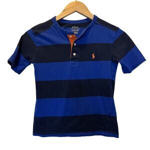 Polo Ralph Lauren Boys Blue Black Stripe Henley Neck Short Sleeve T Shirt Top S